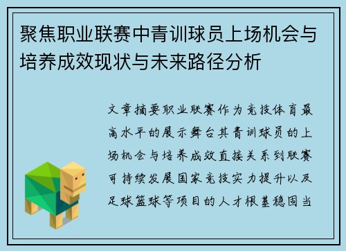聚焦职业联赛中青训球员上场机会与培养成效现状与未来路径分析